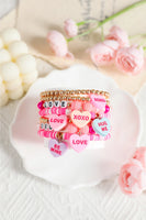 Valentine Heart Pendant Beaded Elastic Bracelet Set
