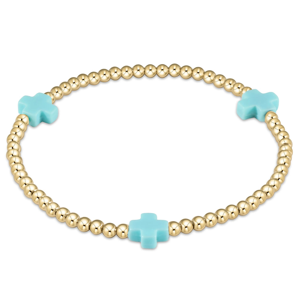 enewton Extends Signature Cross Gold Pattern 3mm Bracelet - Turquoise