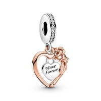 FINAL SALE Pandora Heart & Rose Flower Dangle Charm