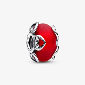Pandora Frosted Red Murano Hearts Charm