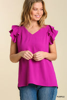 Double Flutter Sleeve V-Neck Top
