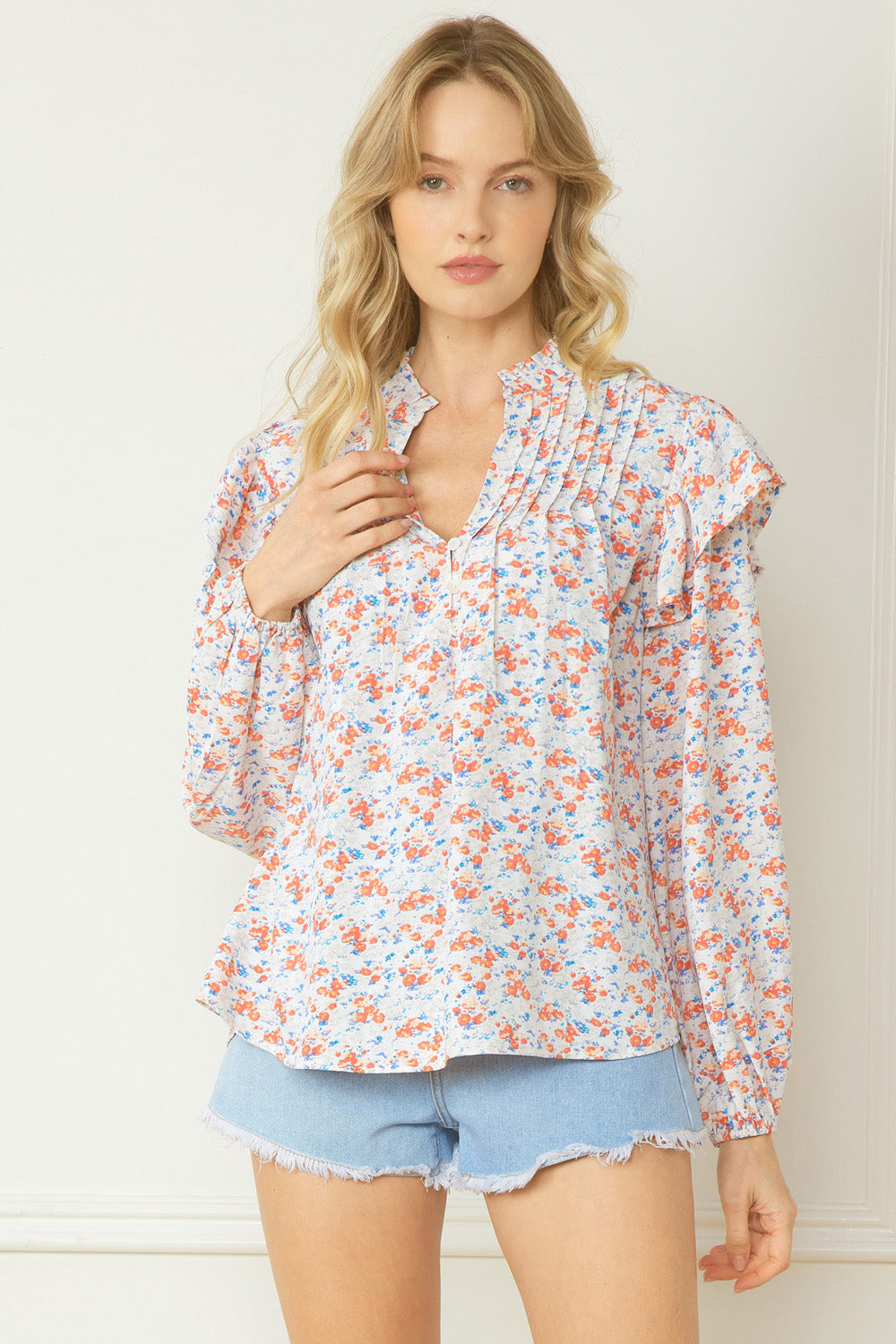 Ivory Floral Long Sleeve Blouse