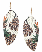 Animal Tropical Leather Feather Earrings
