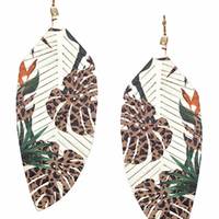 Animal Tropical Leather Feather Earrings