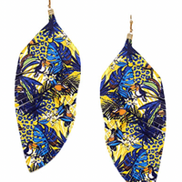 Animal Tropical Leather Feather Earrings