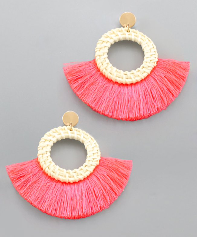Rattan Circle & Fan Earrings