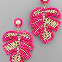 Leaf Bead & Crystal Earrings