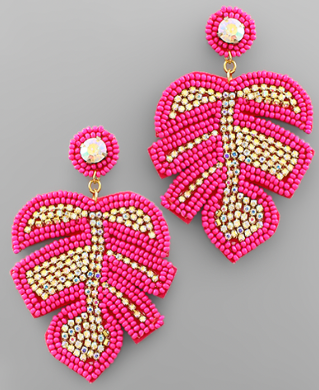 Leaf Bead & Crystal Earrings