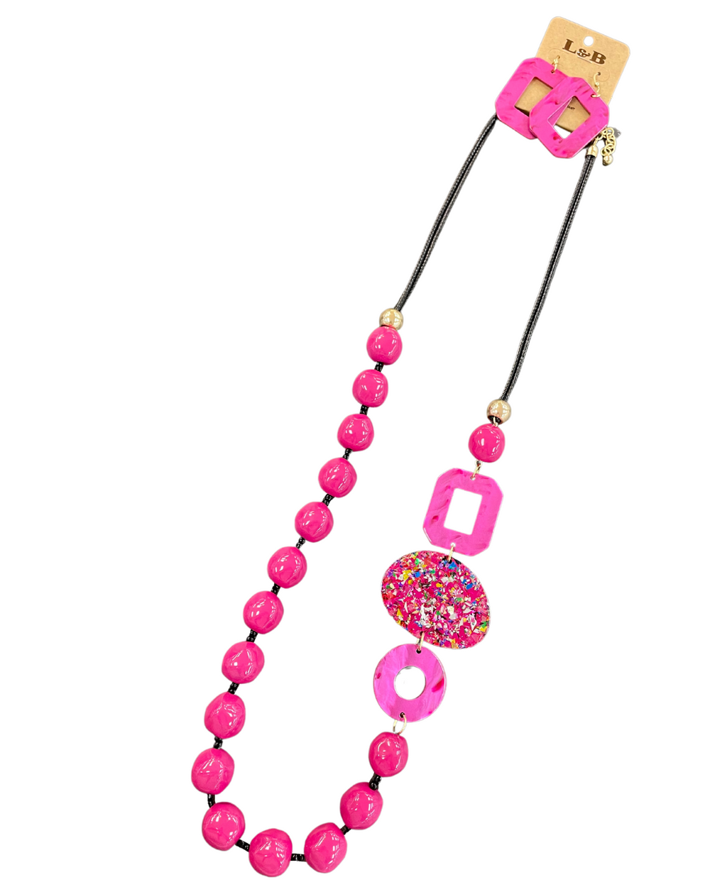 Pink Beads & Baubles Necklace & Earrings Set