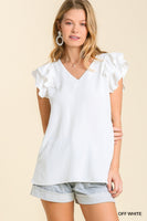 Double Flutter Sleeve V-Neck Top
