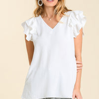 Double Flutter Sleeve V-Neck Top