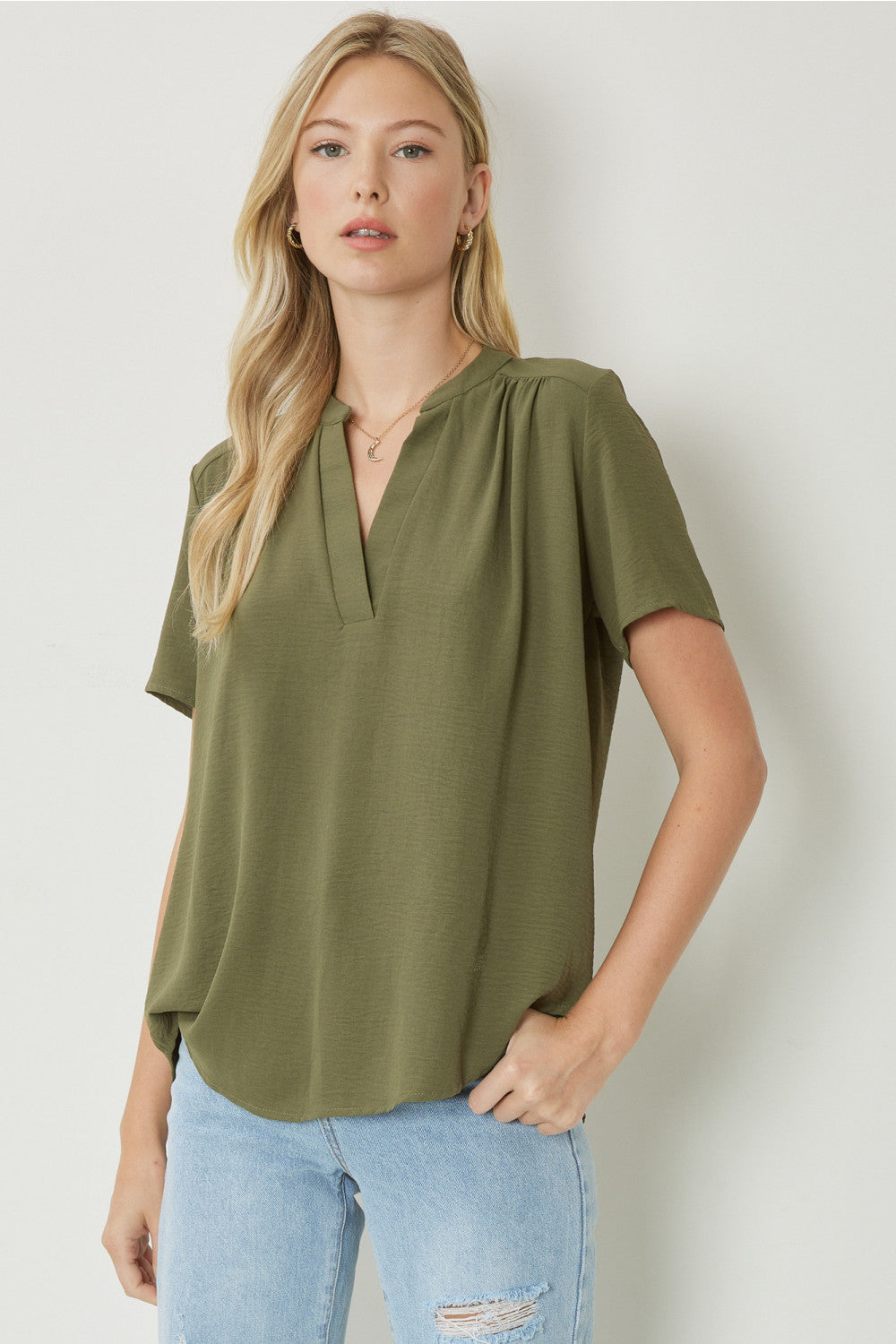 Olive V-Neck Top